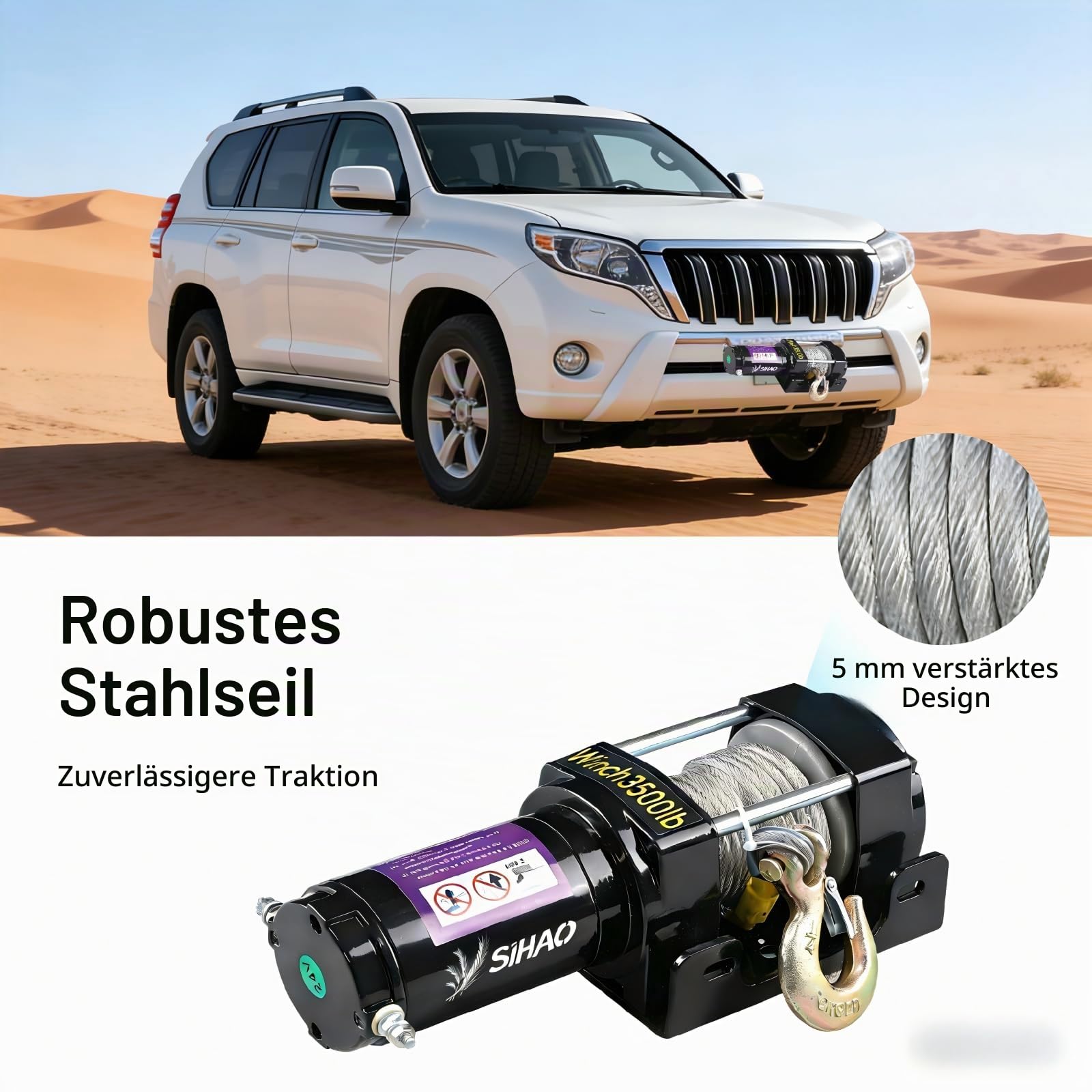 Elektrische Seilwinde 12V, 3500 lbs/1590 kg Motorwinde mit 10 m Stahlseil, Elektrische Winde für Quad Jeep SUV Anhänger Boot, inkl. Funkfernbedienung und Zubehör