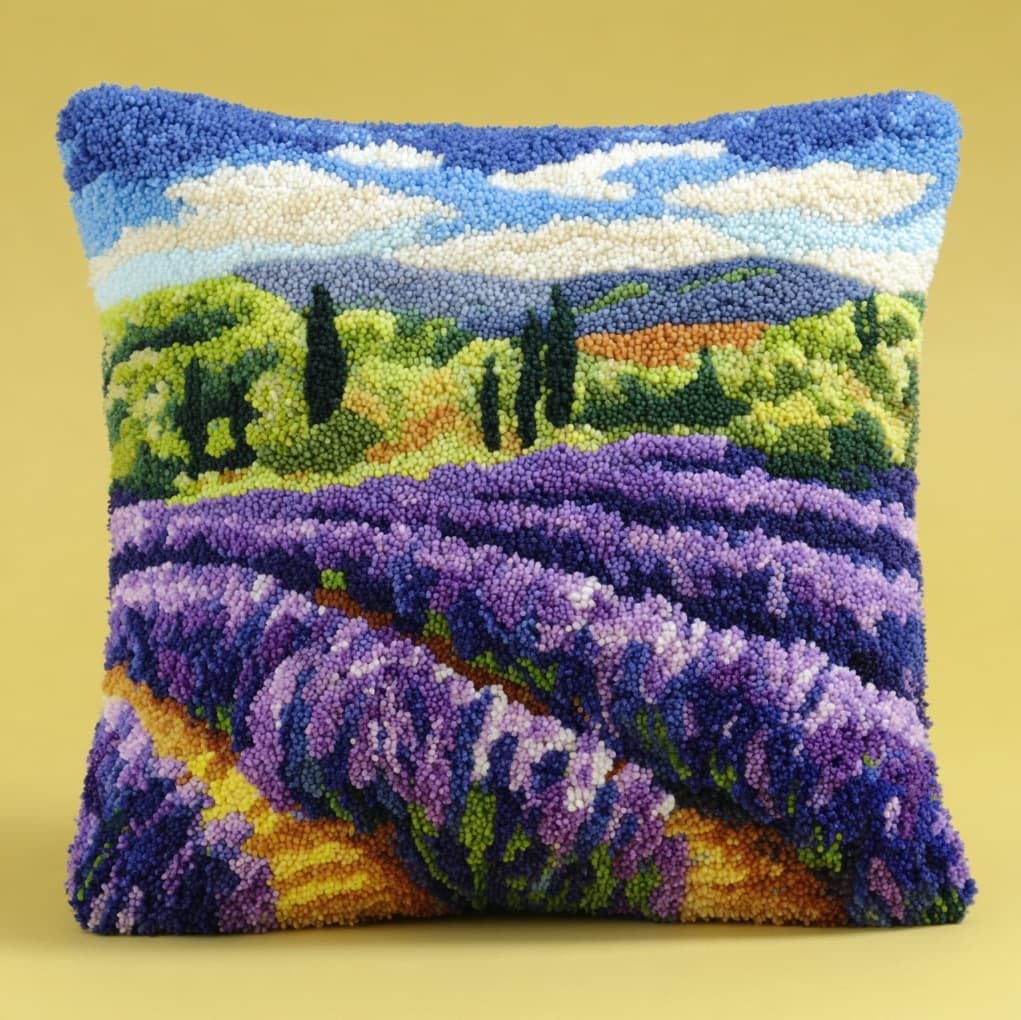 WallustrioaW Latch Hook Pillow Kits Pillow Cover,Lavender Manor