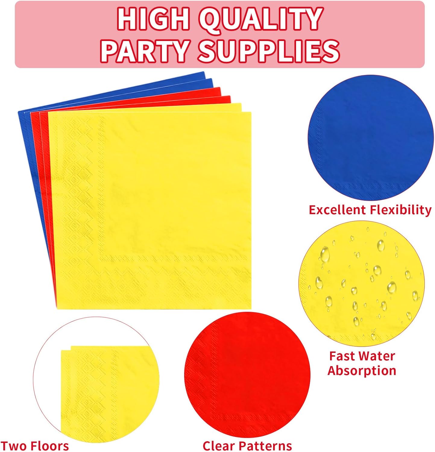 96Pcs Carnival Party Decorations Red Blue Yellow Circus Dessert Plates and Napkins Tableware Set Red Blue Yellow Decoration Favors for Kids Baby Shower Wedding Festival Birthday Supplies Serves 24