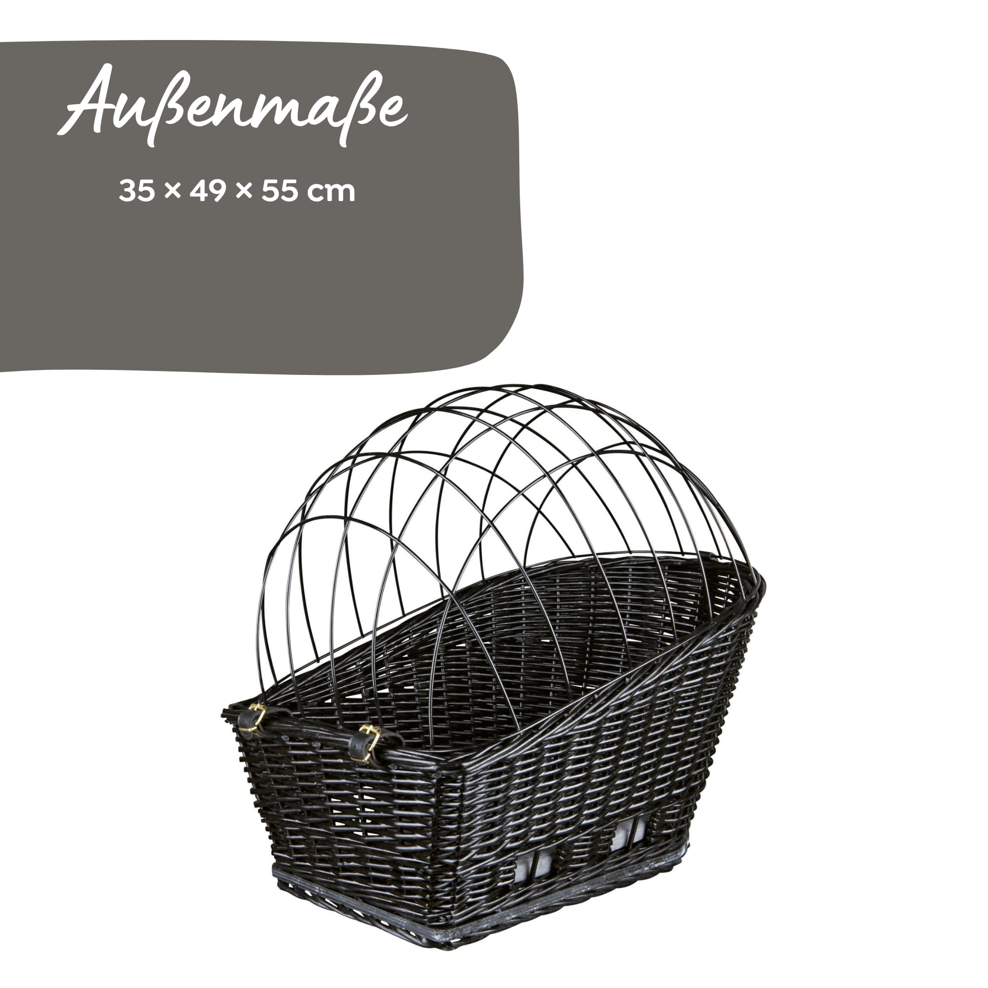 TRIXIE Fahrradkorb Weide für Hunde bis 8 kg 35 × 49 × 55 cm - gewebter Hundefahrradkorb für den Gepäckträger - mit Schutzgitter und weichem Kissen, 13117