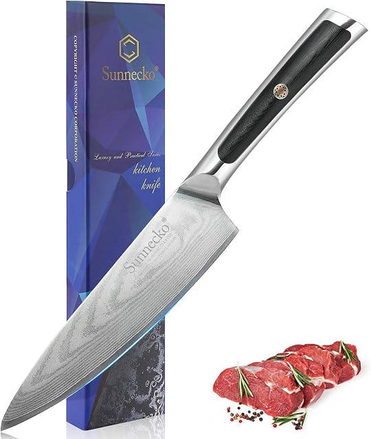 Sunnecko Professional Chef Knife 6.5 Inch, Sharp Knife VG10 Damascus Steel Blade Kitchen Knife, Chopping Knife G10 Handle Cutting Knife for Meat and Vegetable Gyutou Knife with Gift Box Cooking Knife
