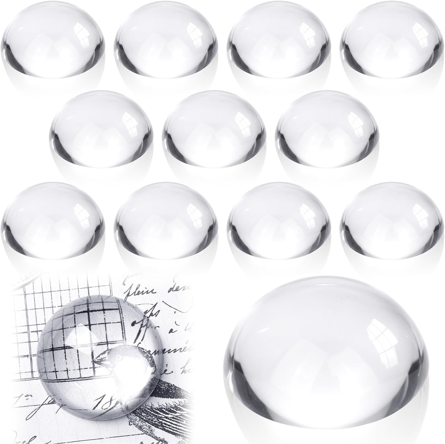 Briwooody 12 Pcs Crystal Dome Magnifier Paperweights Glass Paperweight Reading Magnifying Glass Clear Optical Half Ball Lens for Office Desk Home Gift (2.36 Inch)