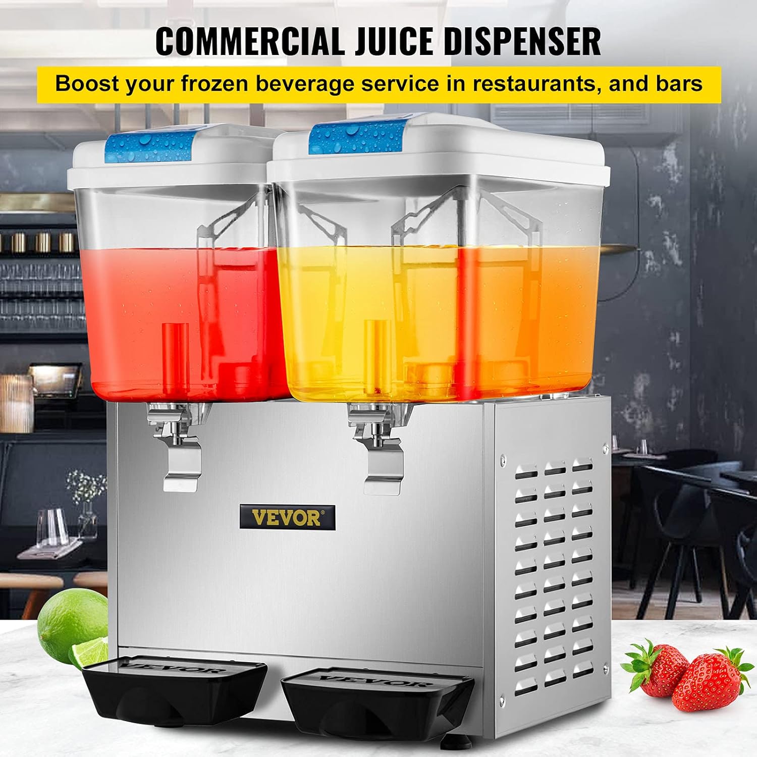 VEVOR 110V Commercial Beverage Dispenser,9.5 Gallon 36L 2 Tanks Juice Dispenser Commercial,18 Liter Per Tank 300W Stainless Steel Food Grade Material Ice Tea Drink Dispenser Equipped with Thermostat Controller : Industrial & Scientific