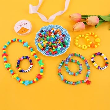 Pony Beads Rainbow Kandi for Bracelet & Jewelry Making with Rubber Band & Beader