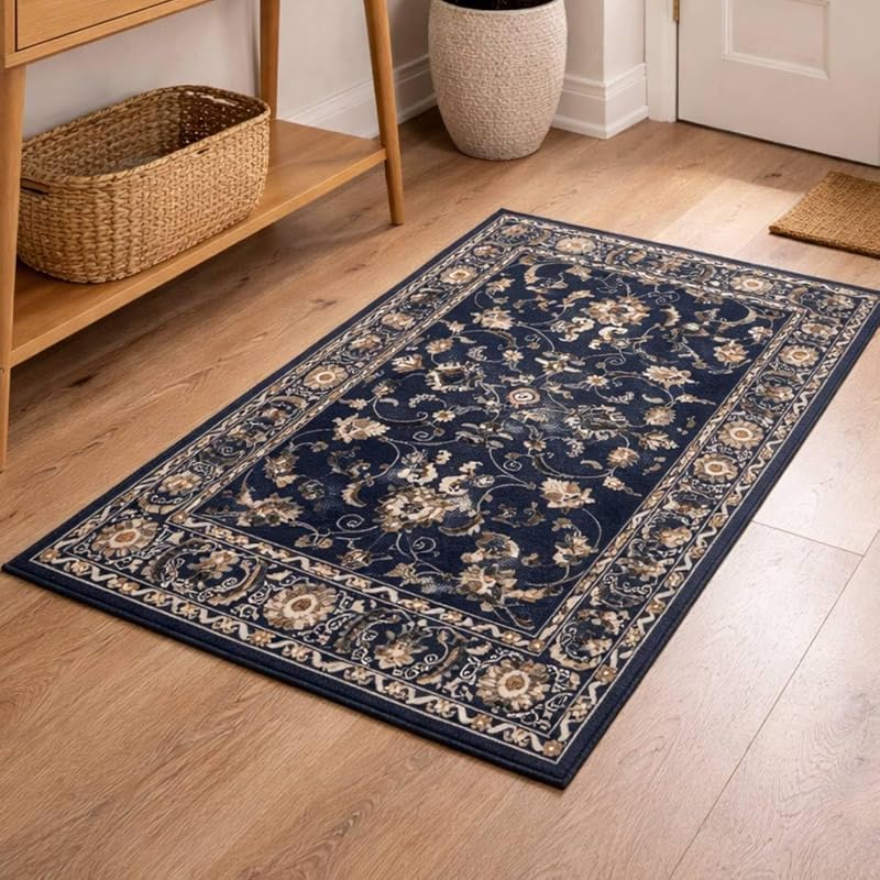 Tapete Passadeira Sala Antiderrapante Classico Persa Belga Domani (0,50X0,80M, Petunia Azul)