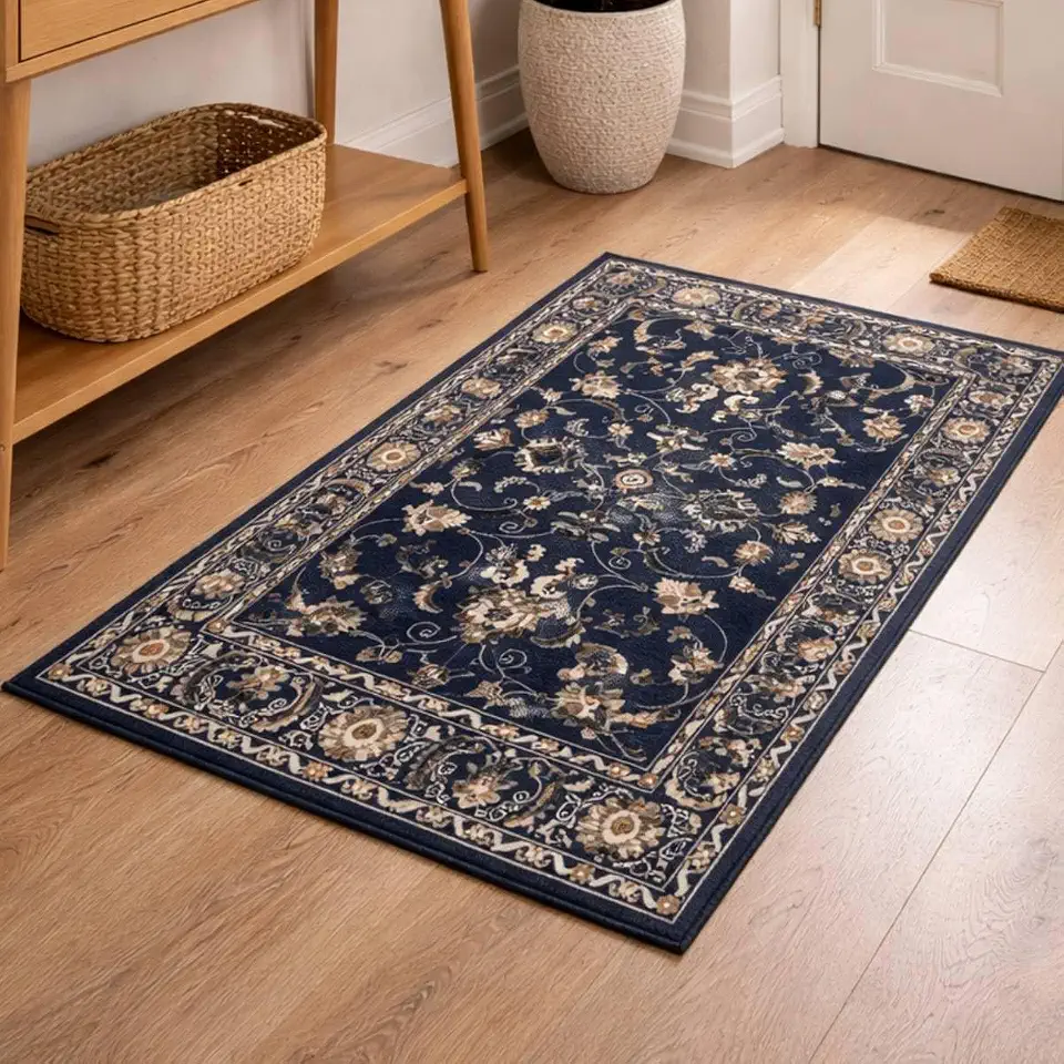 Tapete Passadeira Sala Antiderrapante Classico Persa Belga Domani (0,50X0,80M, Petunia Azul)