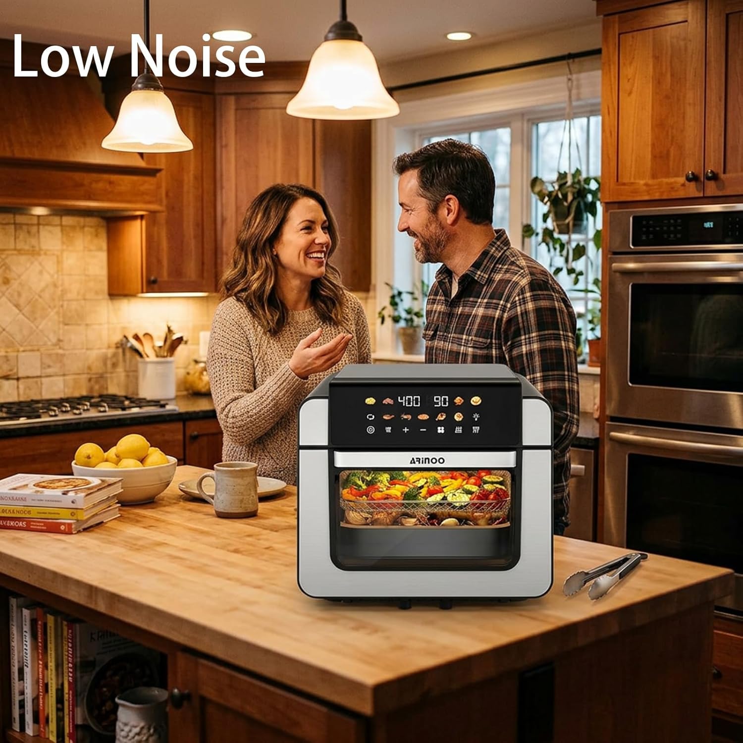 Air Fryer Toaster Oven Combo with Viewing Window, XL 16 Quart Convection Oven, 9 Presets French Fry, Chicken, Baking, Top 1700W Bottom 1500W, Max 400°F, Nonstick Tray, Detachable Door, Black