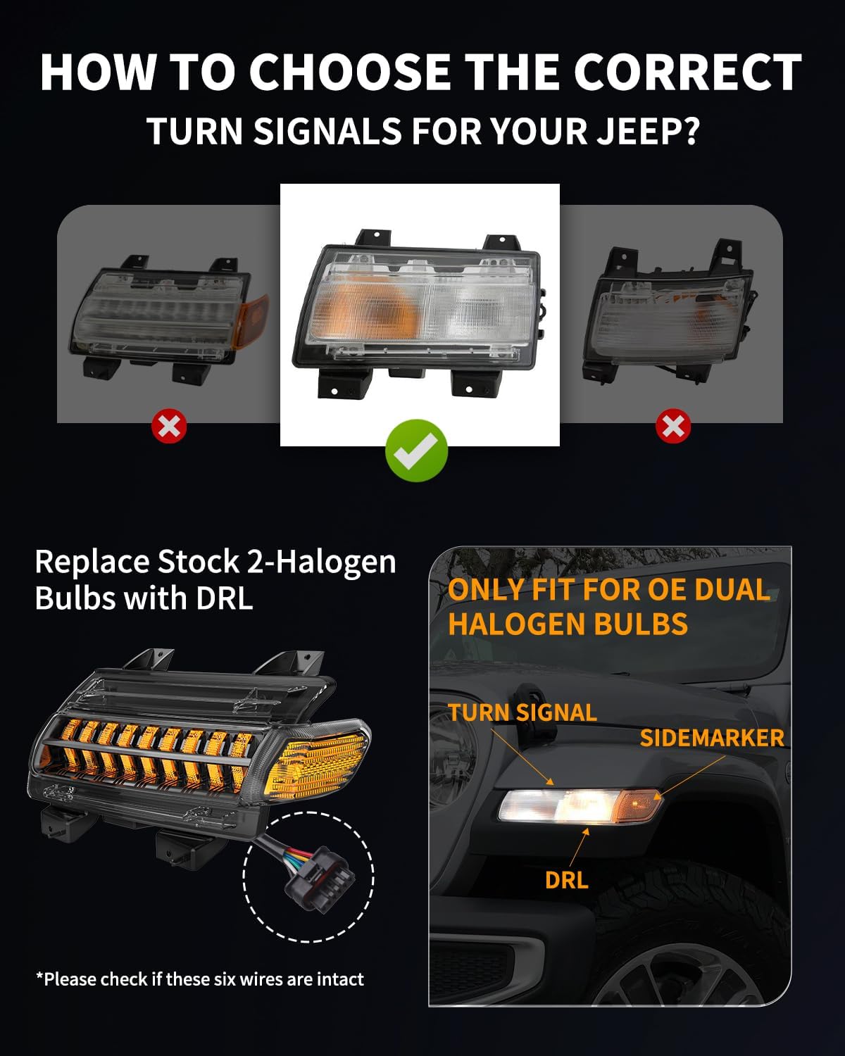 New Upgrade Smoke Lens LED Fender Light Kit for JL Wrangler JT Gladiator, LED Turn Signal Lights with DRL & Side Marker Lights Replacement for Jeep Wrangler JL JT 2018-2023