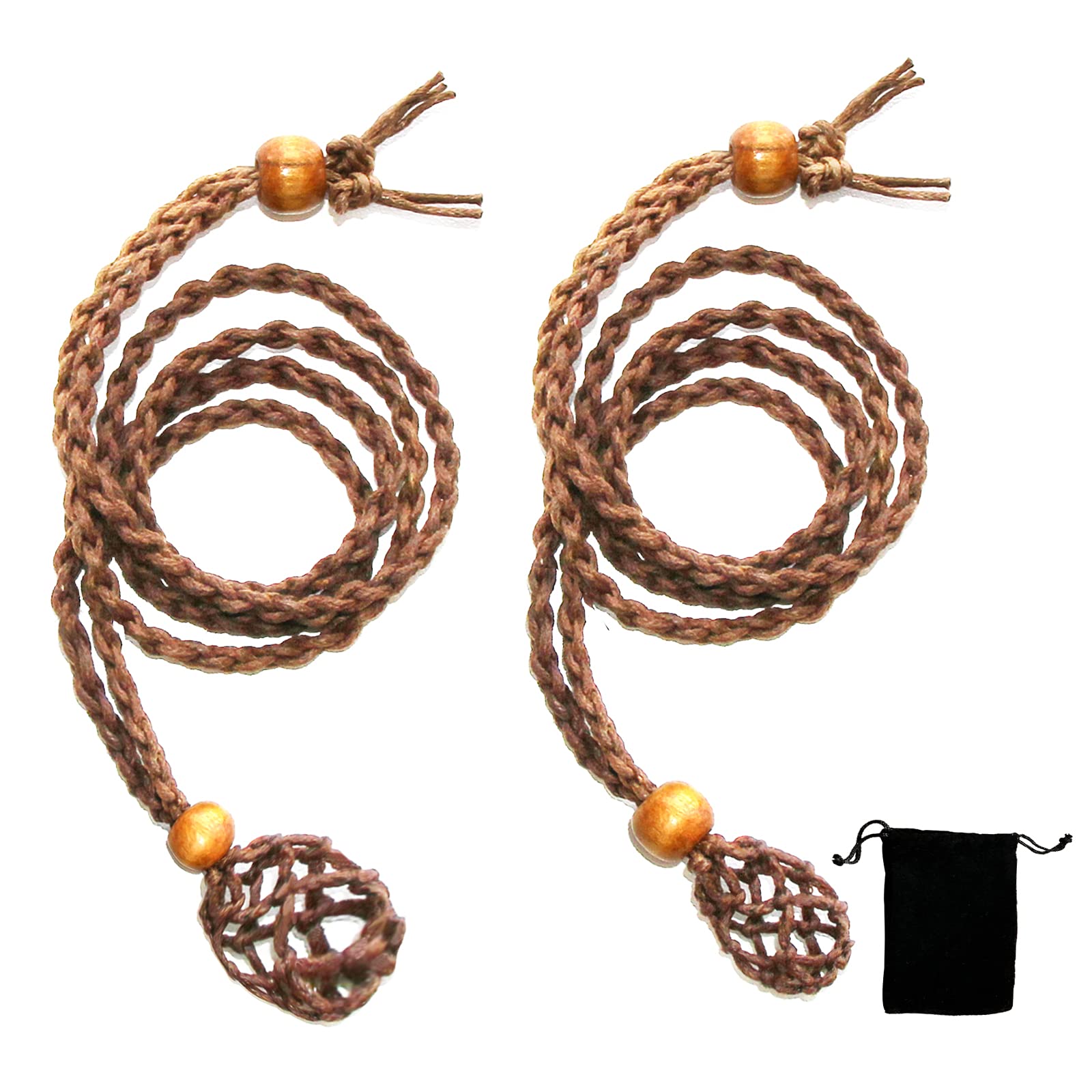 HLZC 2 Pieces Empty Stone Holder Necklace, Adjustable Necklace Cord for Crystals, Pendant Rope for Raw Stone Charms DIY Making (Brown - 2 Pieces)