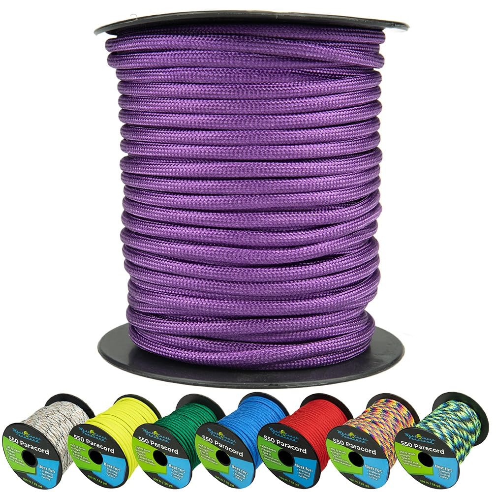 West Coast Paracord 550lb Paracord Spools – 7 Strand Type III Tactical Parachute Cord for Hiking, Camping, and Fishing – Purple (100 ft)