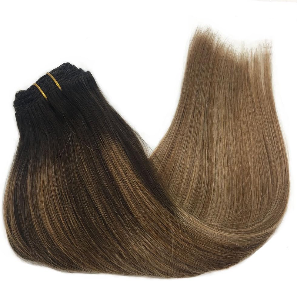 GOO GOO Clip in Human Hair Extensions, 16inch 120g 7pcs, Hair Extensions Clip in, 2/6/18 Balayage Brown to Dirty Blonde - Image 4