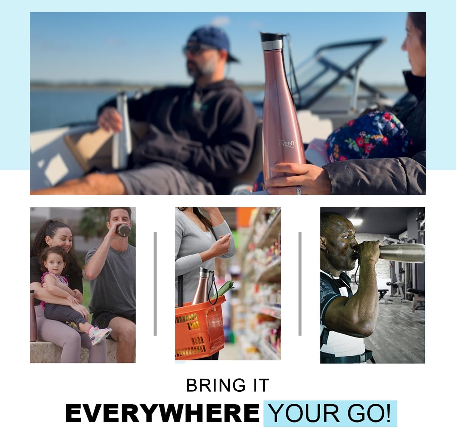 TYENT - Contemporary Drinkware - Insulated Stainless Steel Bottles - Dual Walls - Easy-Sip Cap - Beverages stay Hot or Cold 24 Hours - BPA-Free - Earth-Friendly Reusability - 750ml - Titanium