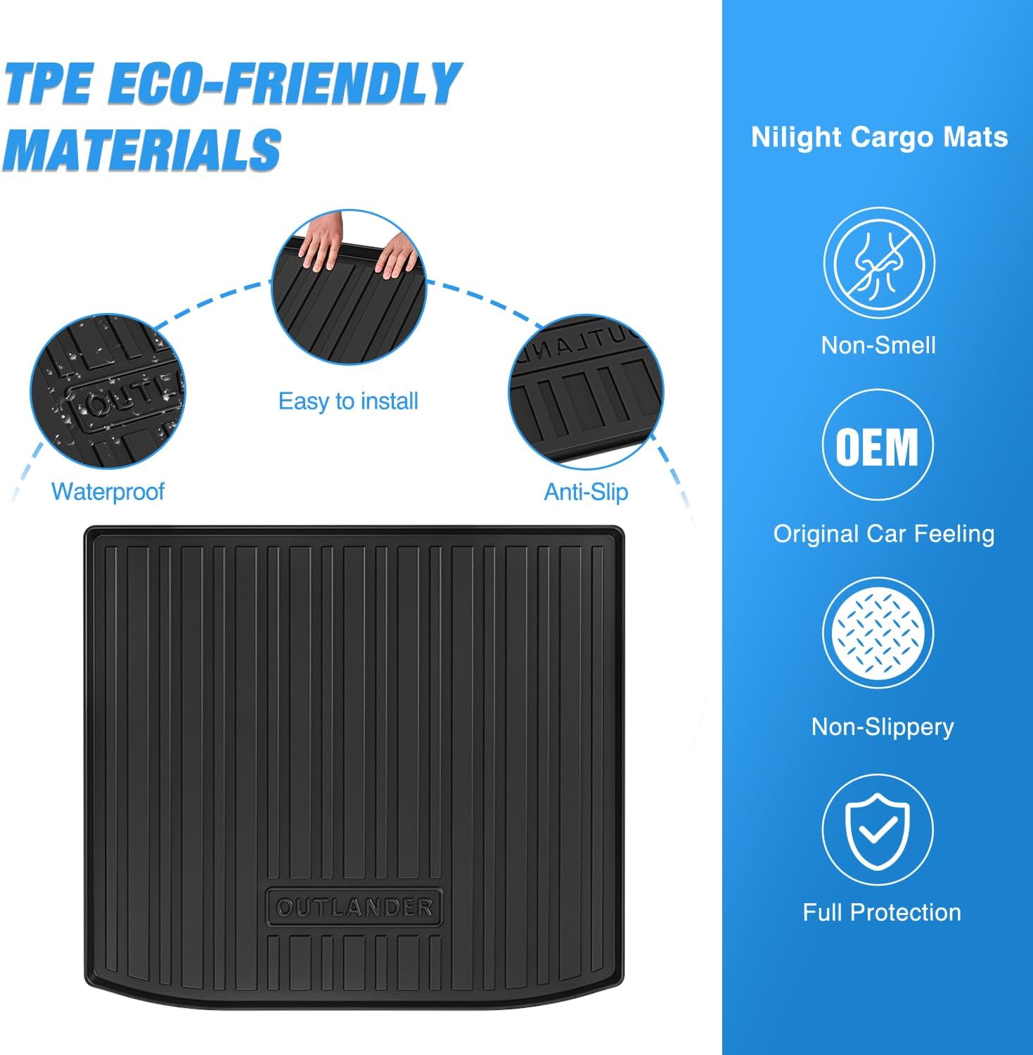 Nilight Cargo Mats for Mitsubishi Outlander 2022 2023 2024 2025 (Not for PHEV or Sport Models),All Weather Protection Heavy Duty Cargo Liners - Image 3