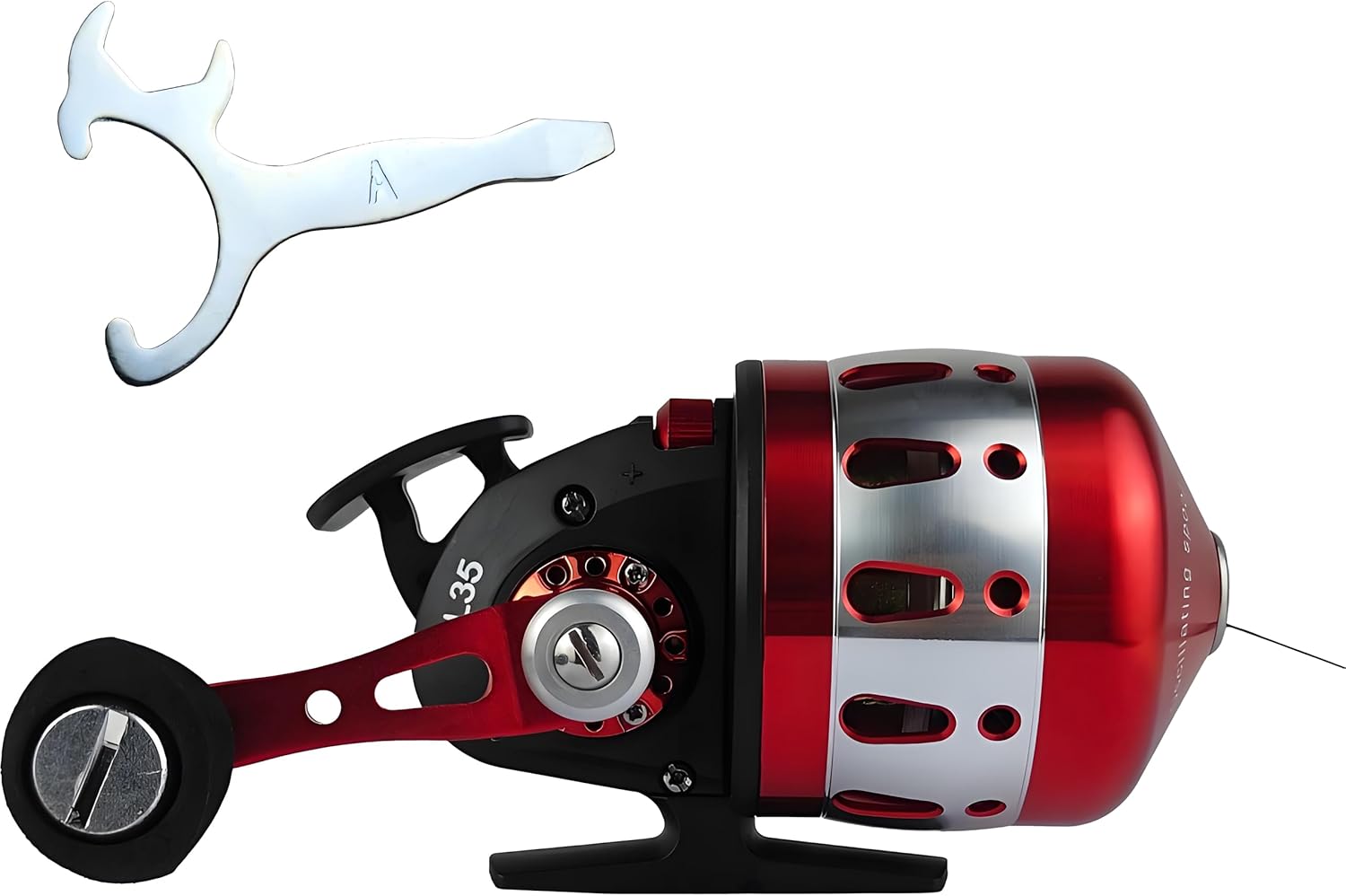 Spincast Bowfishing Reel Slingshot Bow Fishing, Stainless Steel, Left/Right Reversible Handle, 3.6:1 Gear Ratio, Strong Line 5# 45 Yards 0.35mm/50lb