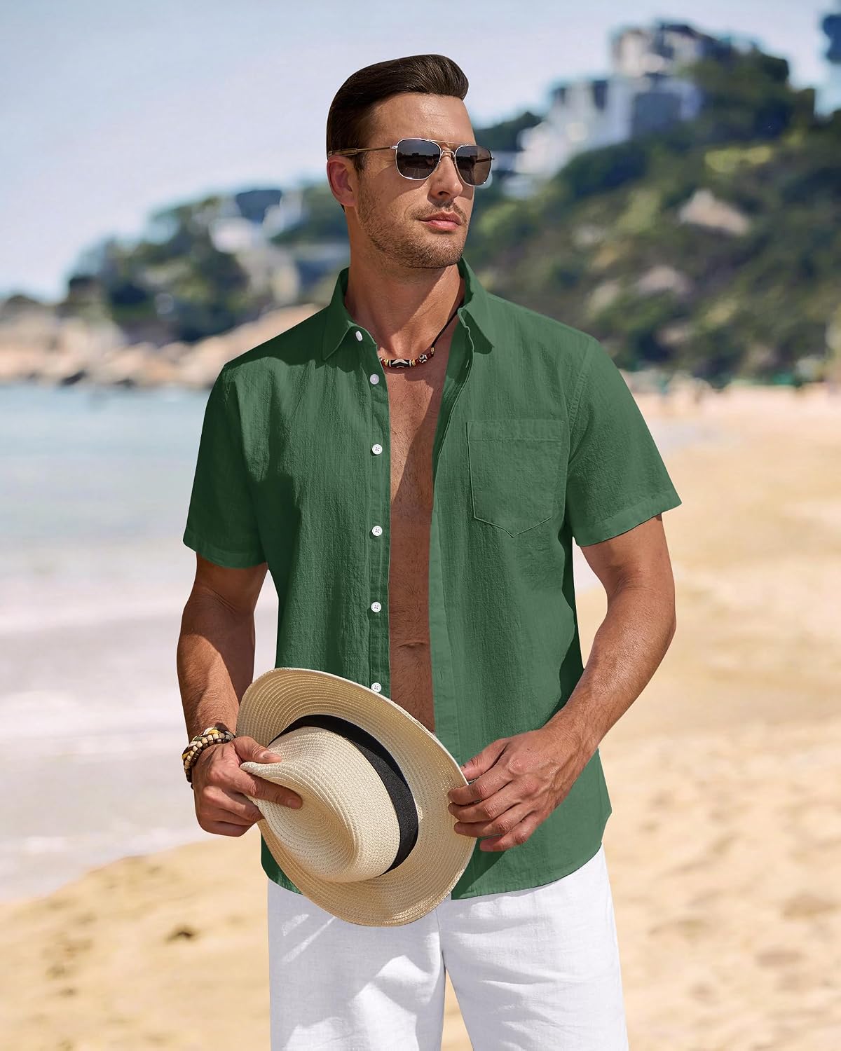 J.VER Men's Linen Short Sleeve Shirts Cotton Casual Lightweight Button Down Shirt Beach Vacation Summer Tops with Pocket thumbnail