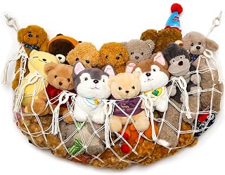 YKBU Stuffy Animal Net for Stuffed Animals Storage Hammock Macrame Stuffed Animal Toy Display Plush Toy Holder Wall Hanging Net for Stuffed Animal Display (Cream,49" W)