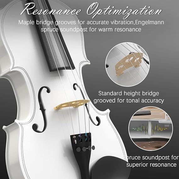 Violin 4/4 Full Size Kit, Beginner Violin for Adults, Complete Full Size Violins with Portable Case, Bow, Rosin, White Finish