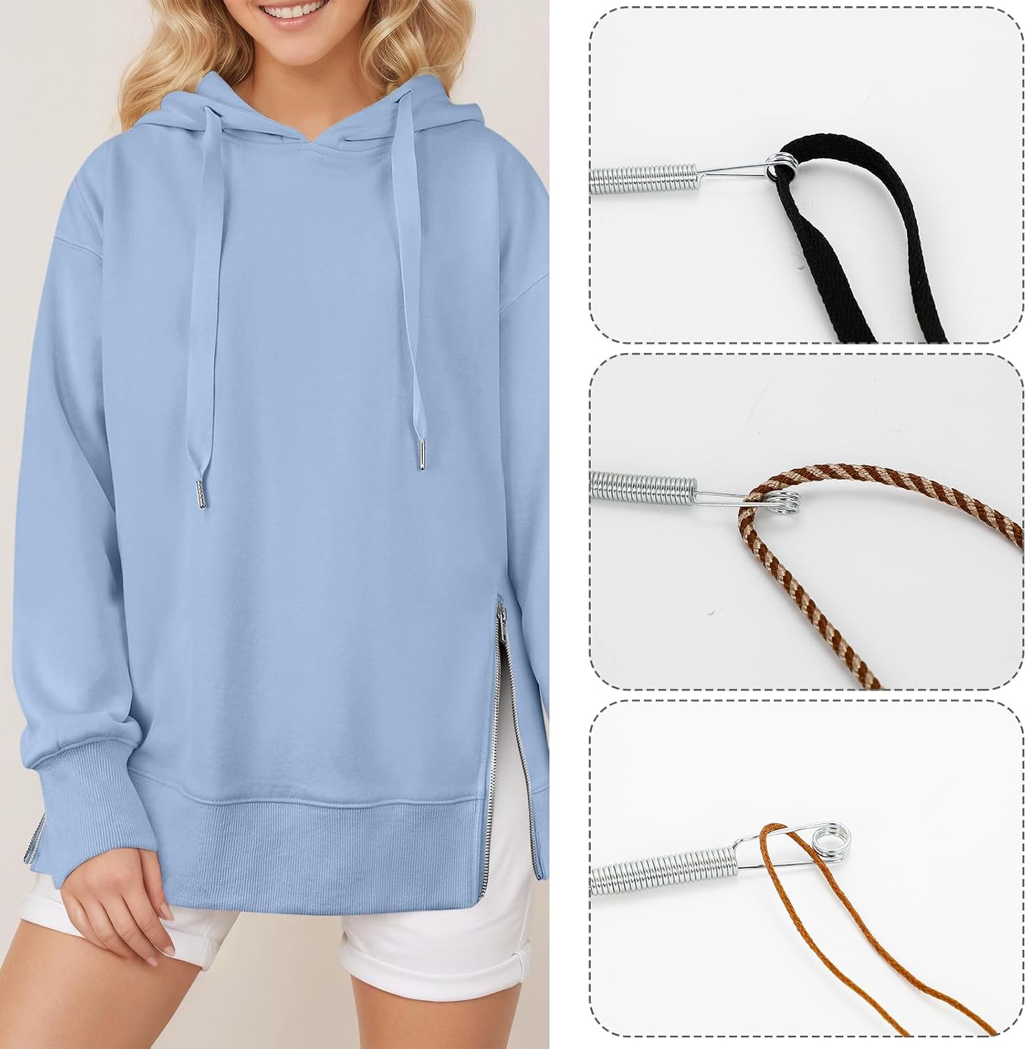 6pcs Spring Loop Drawstring Threader Tool for Hoodies, Sweatpants & Shorts - Bendable Metal Rope Threader Clip for Easy Sewing thumbnail