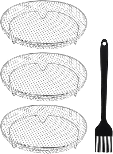 Miniatura 2 de QKDS Paquete de 3 estantes para freidora de aire con cepillos de hilvanar, estantes apilables, accesorios universales para freidora de aire, apto
