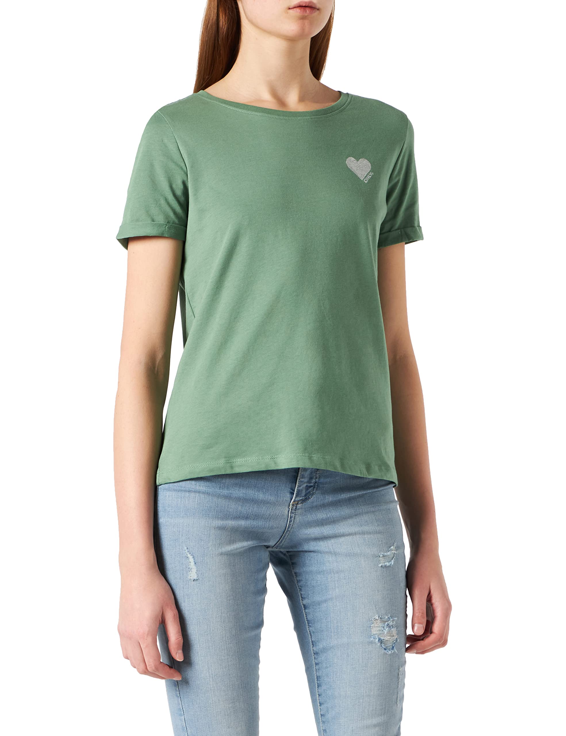 T-shirt Femme ONLY - Col Rond, Manches Courtes, Coupe Regular - Logo Imprimé