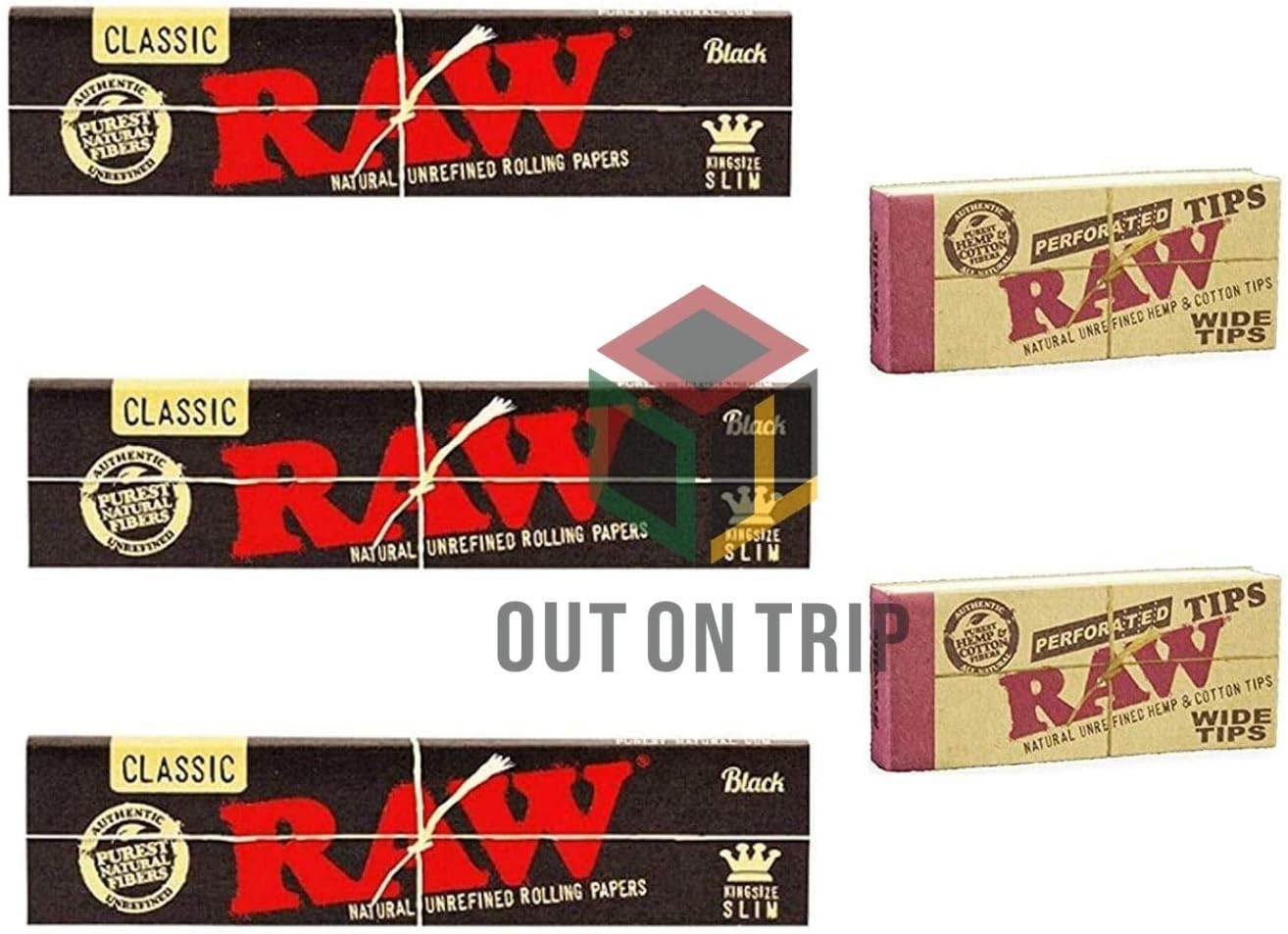 Pack of 3 Raw Premium Black Rolling Papers with 2 Raw filter tip/roach booklets| Set of 5