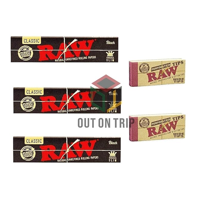 OutonTrip Pack of 3 Raw Premium Black Rolling Papers with 2 Raw filter tip/roach booklets Set