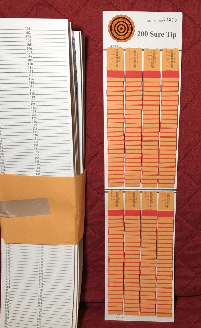 Opmnla 1 Dozen 100/50/200/55/36 Sure Tip Board Fund Raising Raffle Bingo Pull Tab Jar Raffle Tickets VTG Key for Football Match
