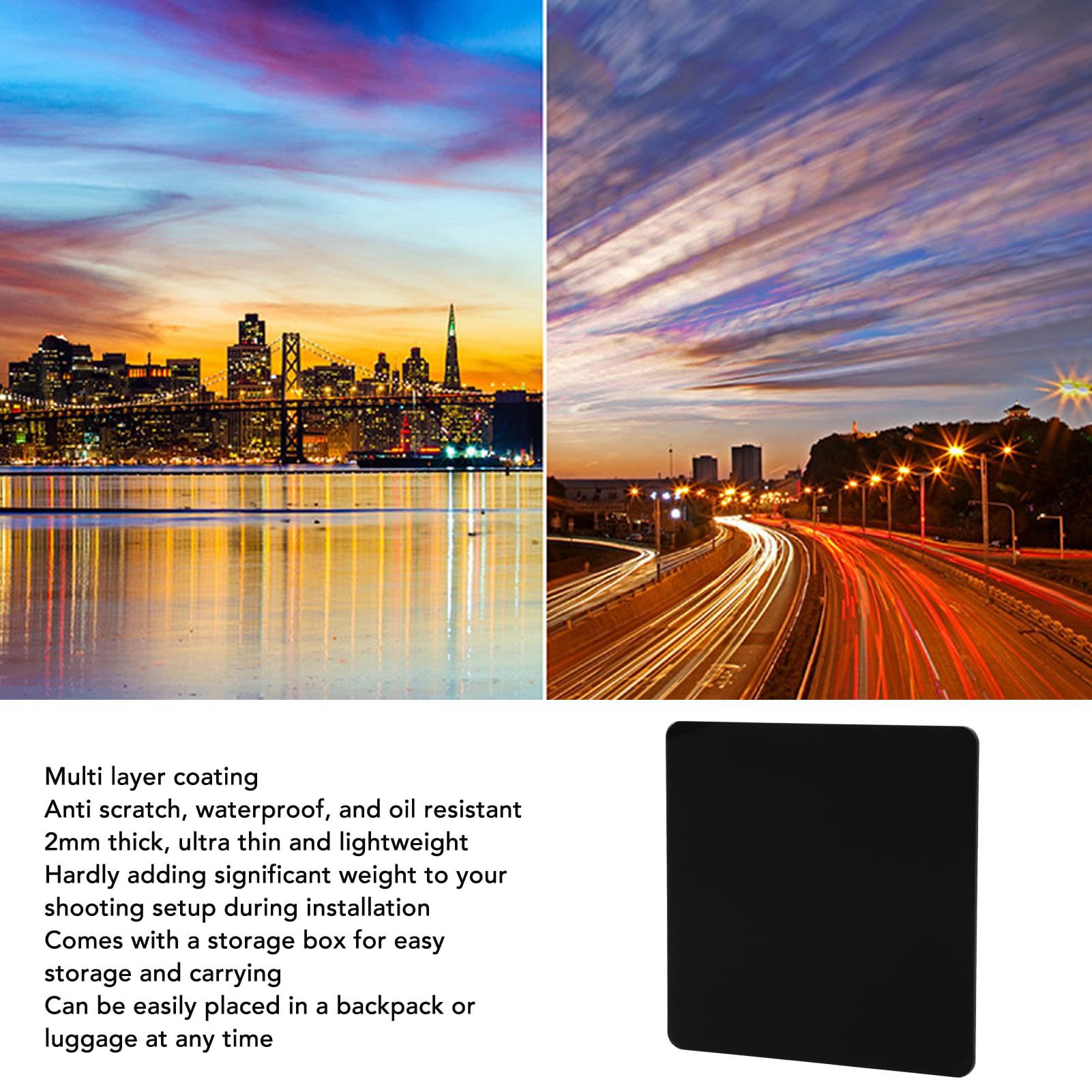 Filtro Nd Quadrato da 100x100mm, Filtro per Lenti Nd Grigio Neutro, HD Ultra Sottile, Filtro a densità Neutra di Rivestimento a più Strati per Fotografia di Spessore 2 Mm per