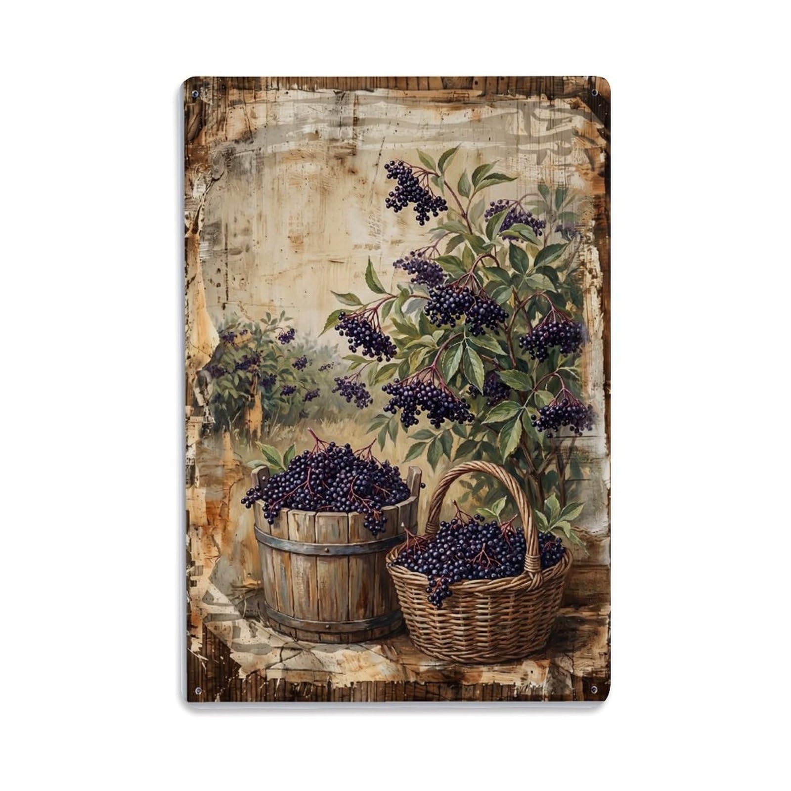 Elderberry Field Harvest Dark Berry Countryside Bush Vintage Metal Tin Sign Plaque Wall Decor for Cafe, Club, Garden Metal Poster 8x12Inch