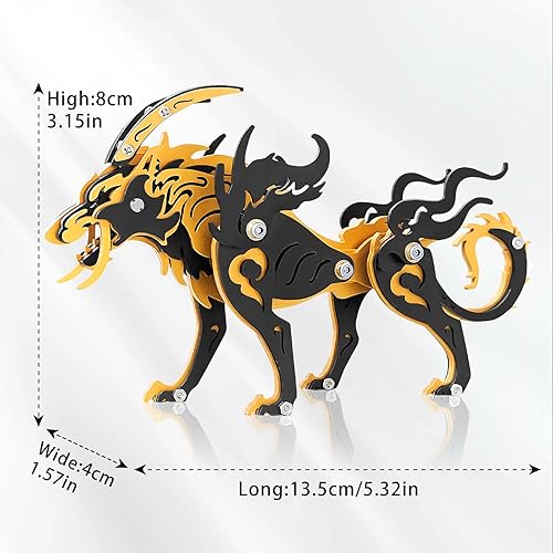 Miniatura 2 de Rompecabezas de metal 3D, rompecabezas de metal 3D para adultos, kit de modelo mecánico Wolf King, negro y naranja, rompecabezas 3D de acero