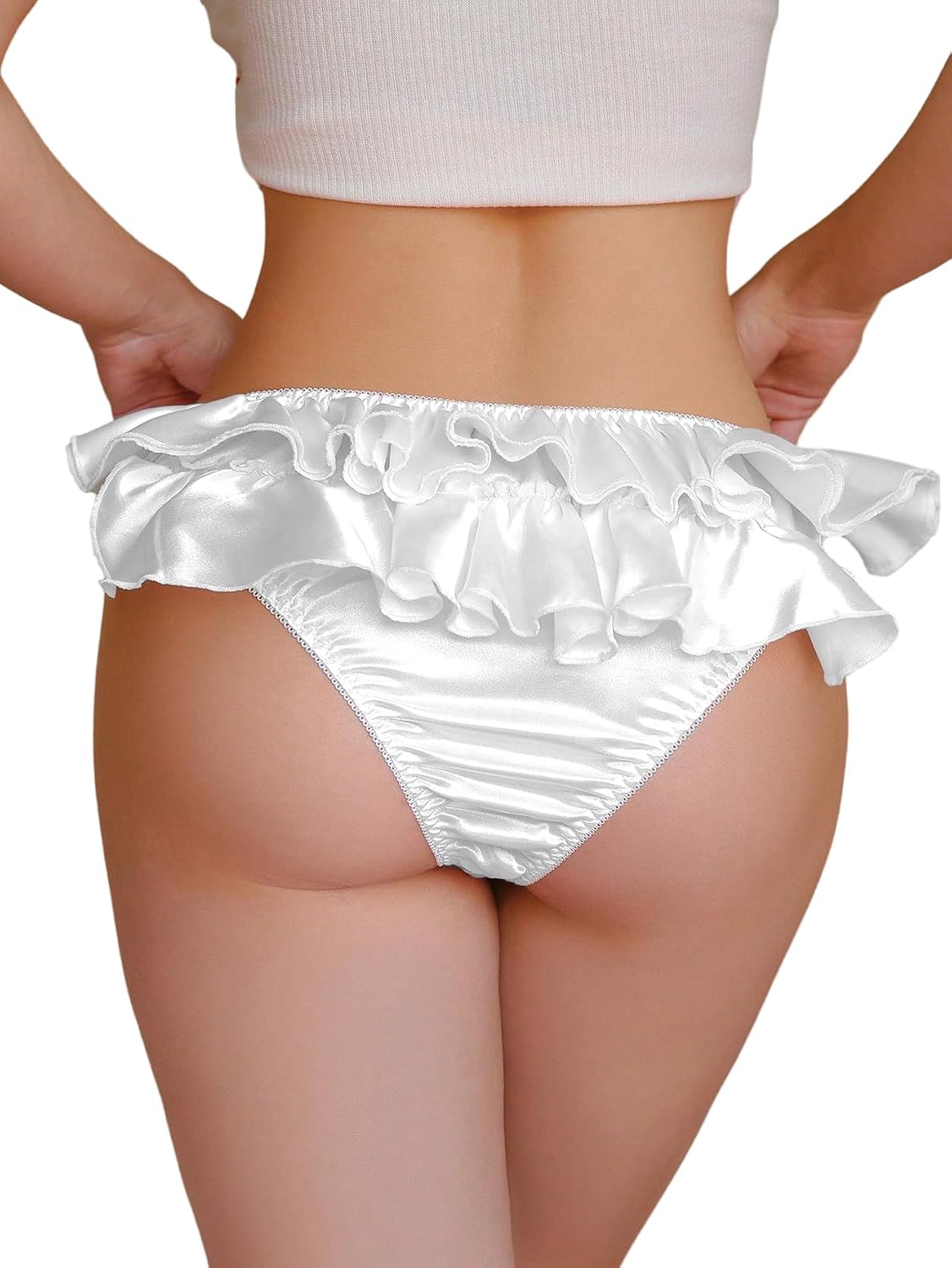 SHENHE Women's Satin Panty Layered Ruffle Low Rise Silky Coquette Bikini Underwear