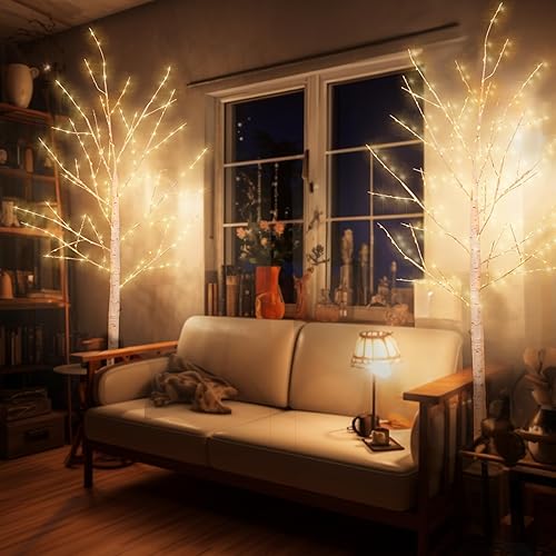 Miniatura 6 de Árboles de abedul iluminados de 6 pies, 240 luces LED, árbol de Navidad de ramita blanca, árboles de abedul iluminados para decoración del hogar en