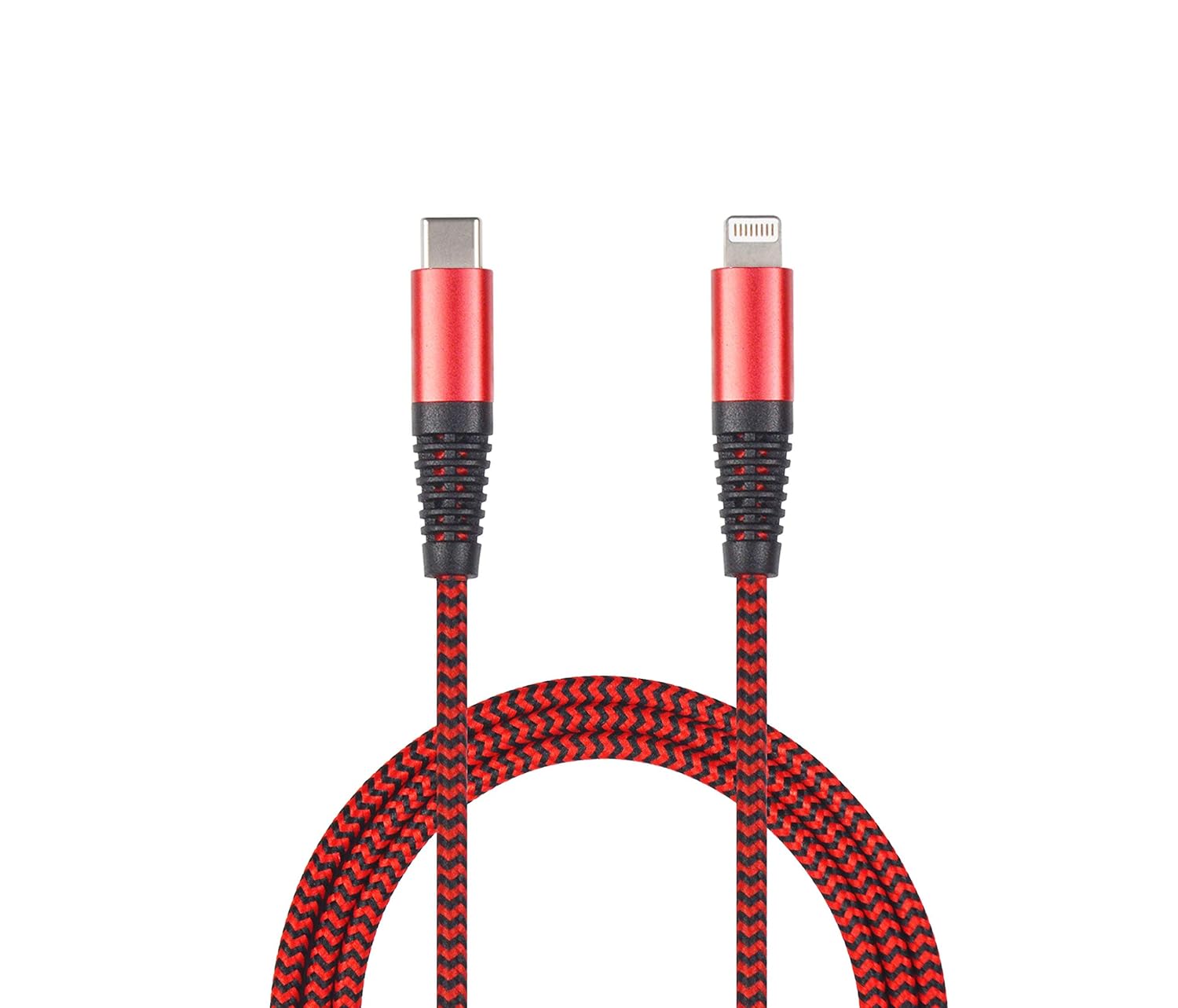 2GO USB C to Lightning Cable, 100 cm Long, Red, Nylon Braided Charging Cable for iPhone SE/11/11 Pro/11 Pro Max/X/XS/XR/XS Max/8, Supports PD Charging, for USB-C Chargers 20W Fastcharge