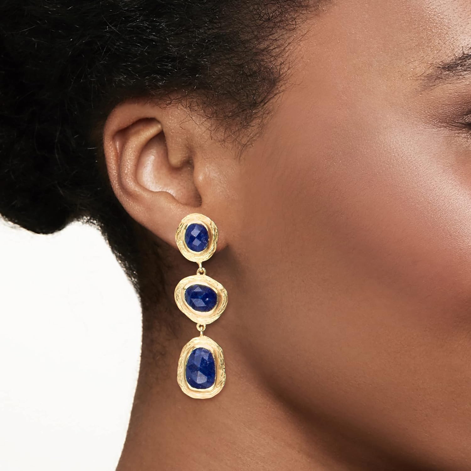 Ross-Simons 19.90 ct. t.w. Sapphire Station Drop Earrings in 18kt Gold Over Sterling