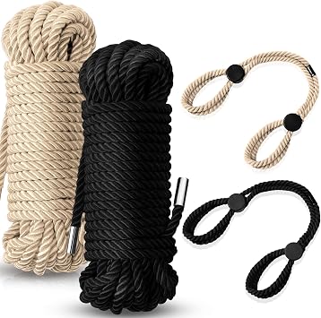 Tisancy 4 Pcs Multifunctional Craft Cord Kit with 2 Soft Silk Macrame Cords and 2 Adjustable Nylon Bracelets, 32.81 ft Twisted Trim Cord for DIY Crafts and Home DecorationBlack, Beige