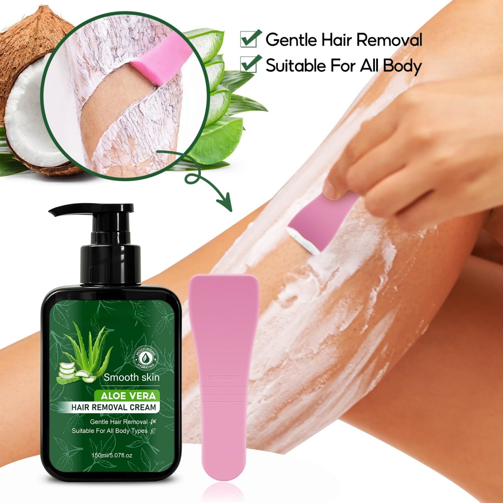 Aloe Vera krem do depilacji włosów, bezbolesne usuwanie włosów, delikatny zestaw do usuwania owłosienia ciała, do każdego rodzaju skóry, zestaw do depilacji ciała, nóg, pach, kobiet i mężczyzn (4 szt