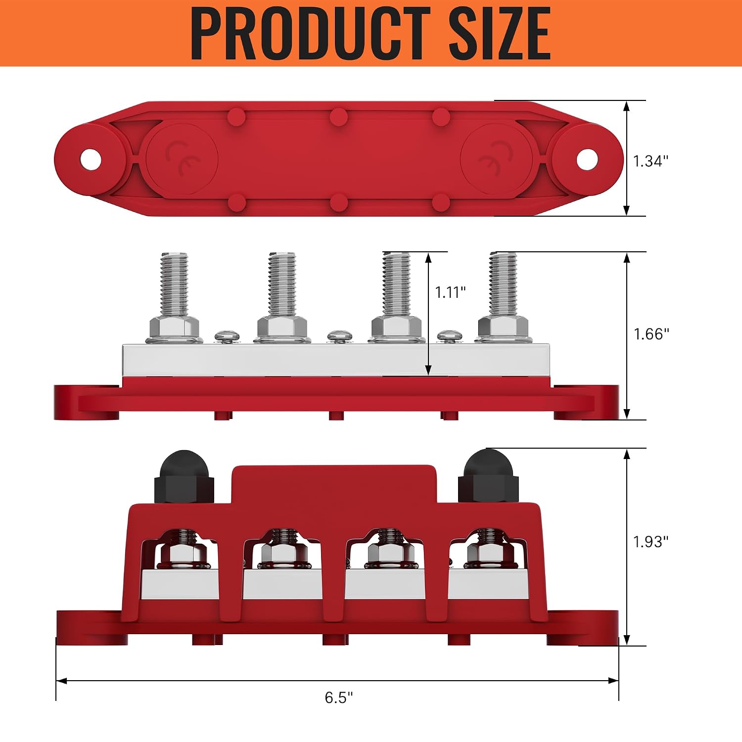 Joinfworld 400A Power Distribution Block 12V Bus Bar with 4 x 5/16"(M8) Studs Battery Bus Bar 48V DC Marine Terminal Block for Automotive Car Solar - Negative&Positive image 2