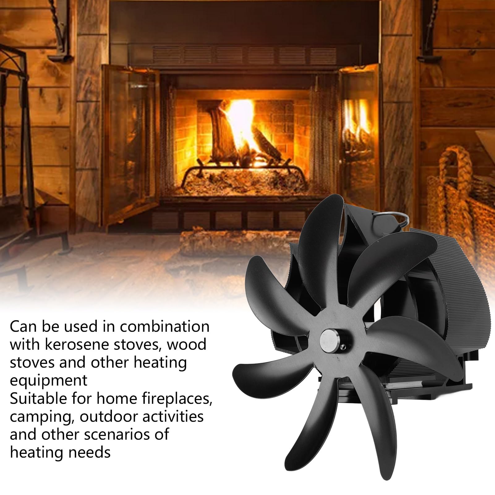 SIXRUN Ventilatore per Stufa a Legna Ventilatore per Caminetto Alimentato a Calore in Lega di Alluminio 7 Pale Design a Basso Rumore da Appendere Alla Parete per Camino Domestico Stufa a Legna