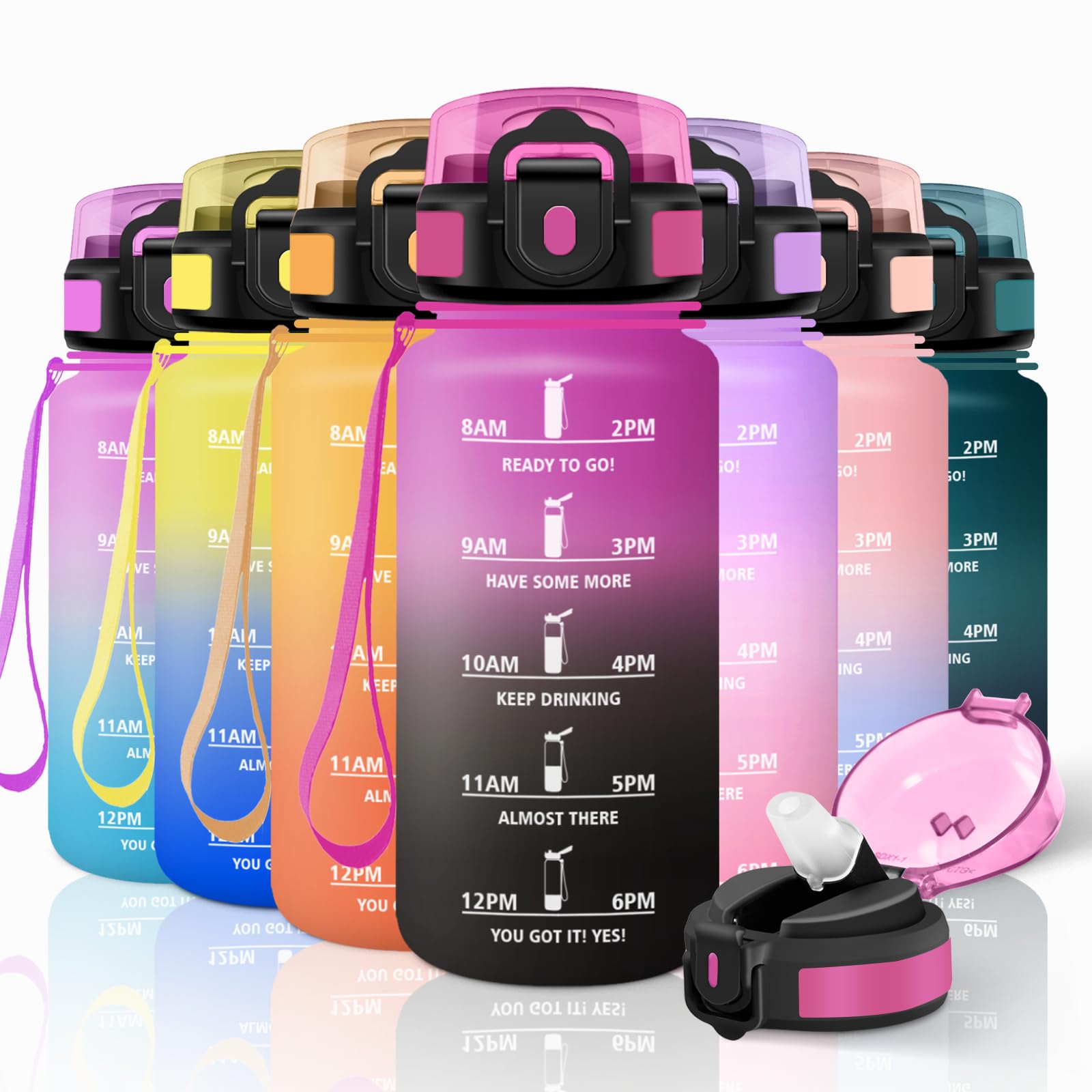 Motswedi Borraccia Bambini, 500ml con Filtro, Borraccia Motivazionale, a Prova di Perdite, Bottiglia Acqua, Riutilizzabile, Borracce Bambini per Capretti, Adulto, Palestra, Yoga, Viola Rosso & Nero