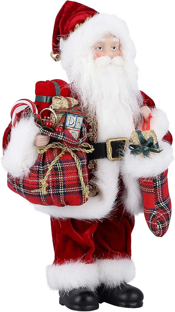 Uten 12 Santa Claus Decorations, Christmas Standing Figurine Ornaments with Gifts Bag and Socks for New Year Christmas Decoration Navidad Natal Gifts.