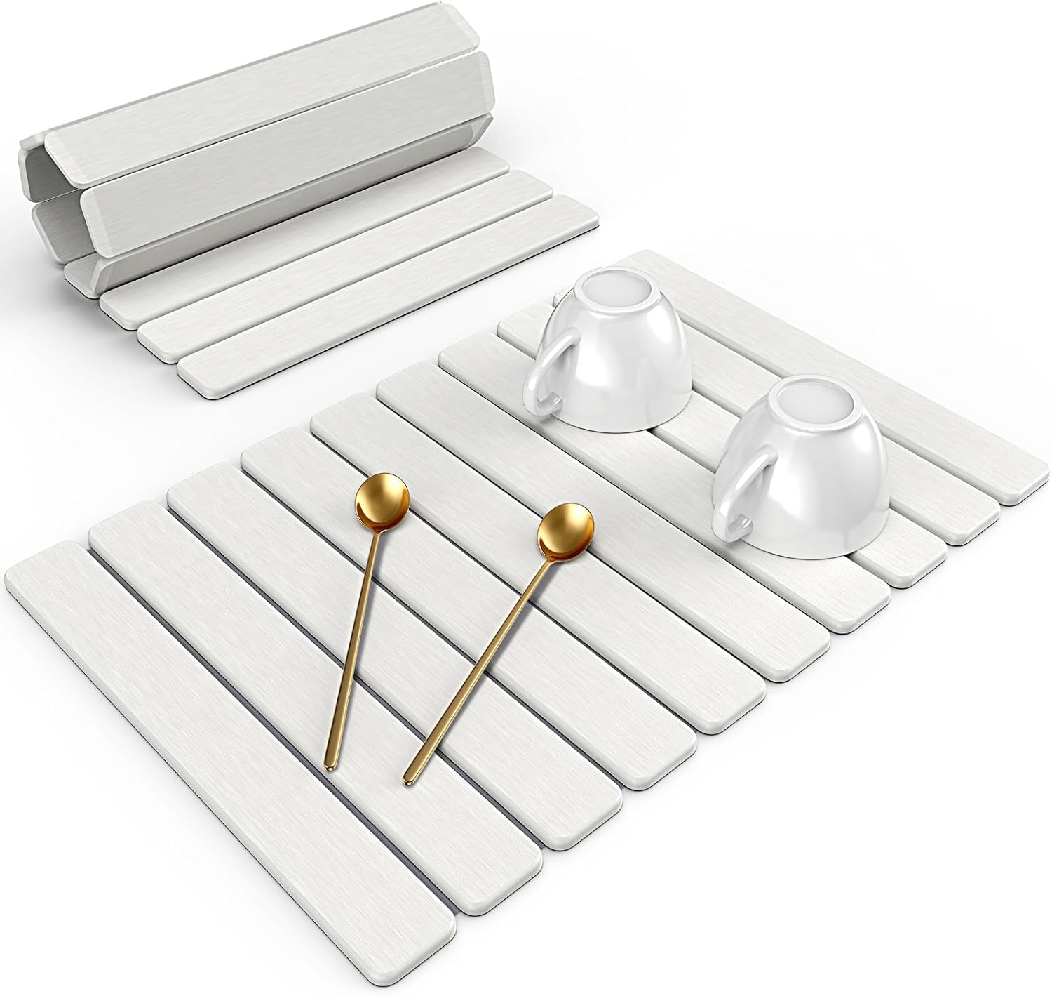 Large Stone Dish Drying Mat for Kitchen Counter, 24"(L)×16"(W), Collapsible Quick Dry Stone Dish Mats, Super Absorbent Diatomaceous Earth Drying Pad for Dishes Bottles Cups, Any Countertop (Beige)