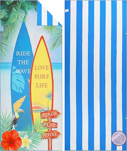 Toallas de playa de microfibra para adultos  Toalla de viaje grande de secado rápido ligera de 62 x 32 pulgadas, toalla sin arena con bolsa,