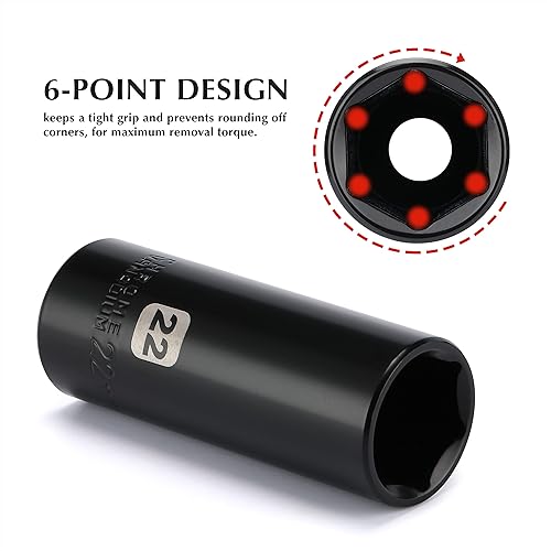 Miniatura 4 de EMENTOL Juego de llaves de vaso de impacto profundo de 1/2", métricas, 6 puntos, CR-V, 14 piezas de 1/2 pulgada Dr. Deep Socket Set, 0.394 in -