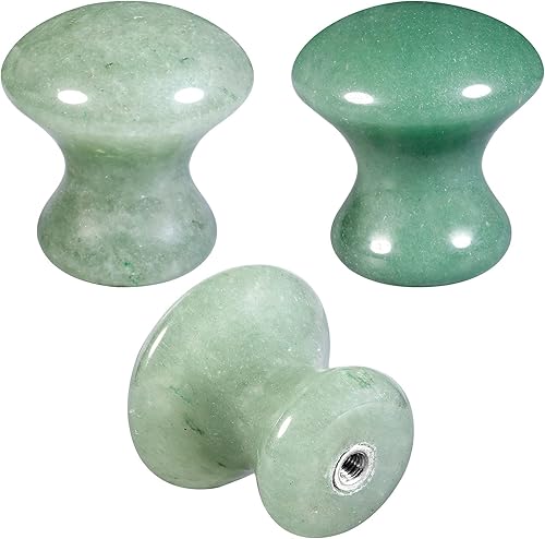 Miniatura 5 de Rockcloud Paquete de 2 pomos de piedra de cristal con tornillos, manija de cajón para armario, armario, decoración de oficina, aventurina verde