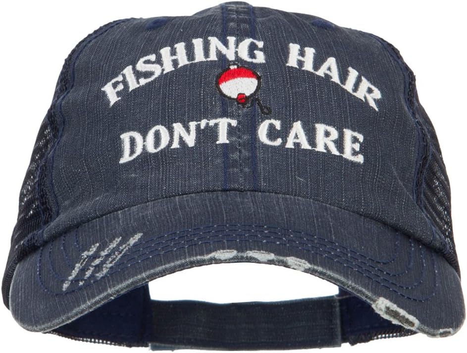 e4Hats.com Fishing Hair Don't Care Embroidered Cotton Mesh Cap