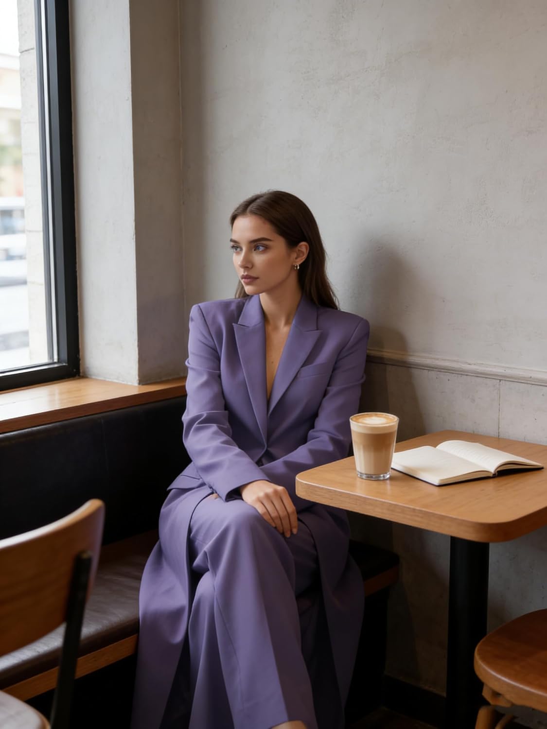 Womens Suit for Business 2 Piece Slim Fit for Women Suit Peak Lapel Long Blazer Pants Elegant Office Work Set