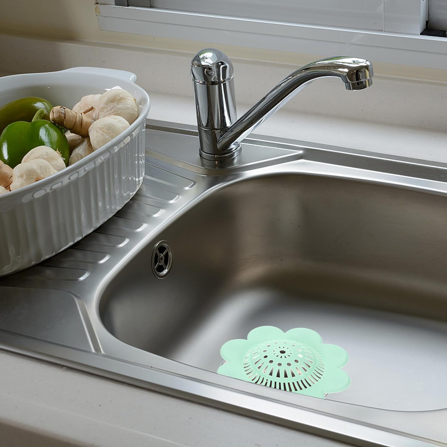 6pcs Silicone Drain Hair Catcher Sink Strainer Filter Set with Large Wide Rim for Kitchen and Bathroom Drain Sturdy Multi-Color Mesh Filters