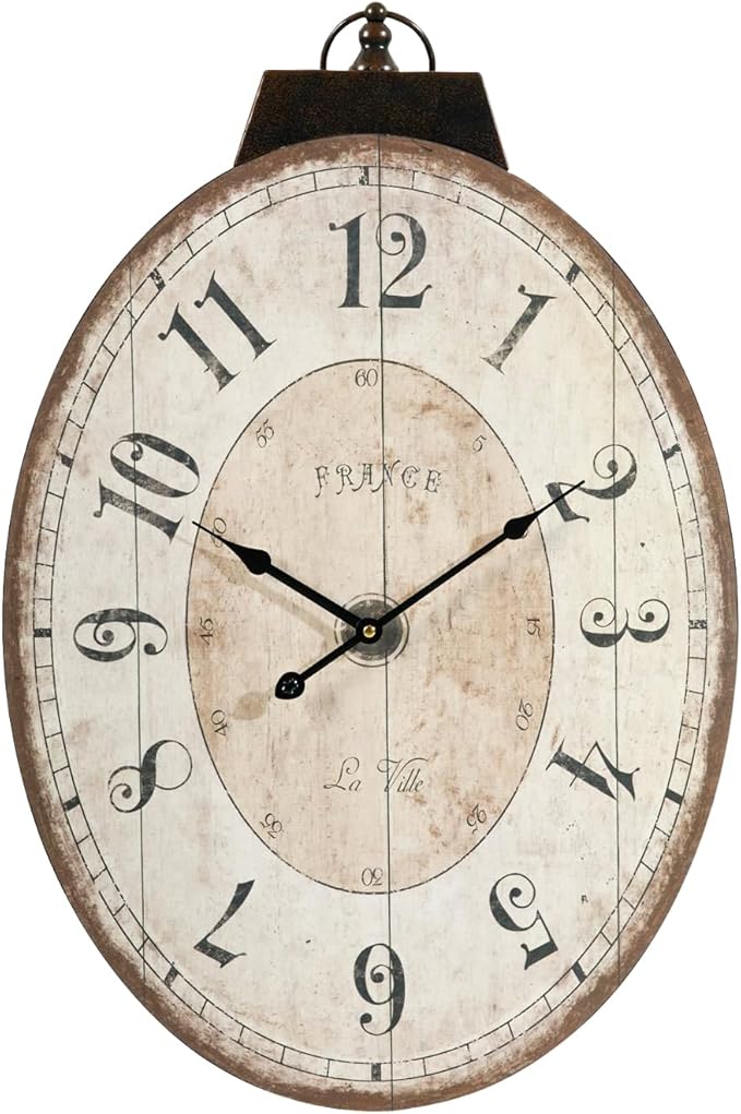 Reloj de Pared Oval Grande MODE HOME Estilo Francés Rustico Madera miniatura 4