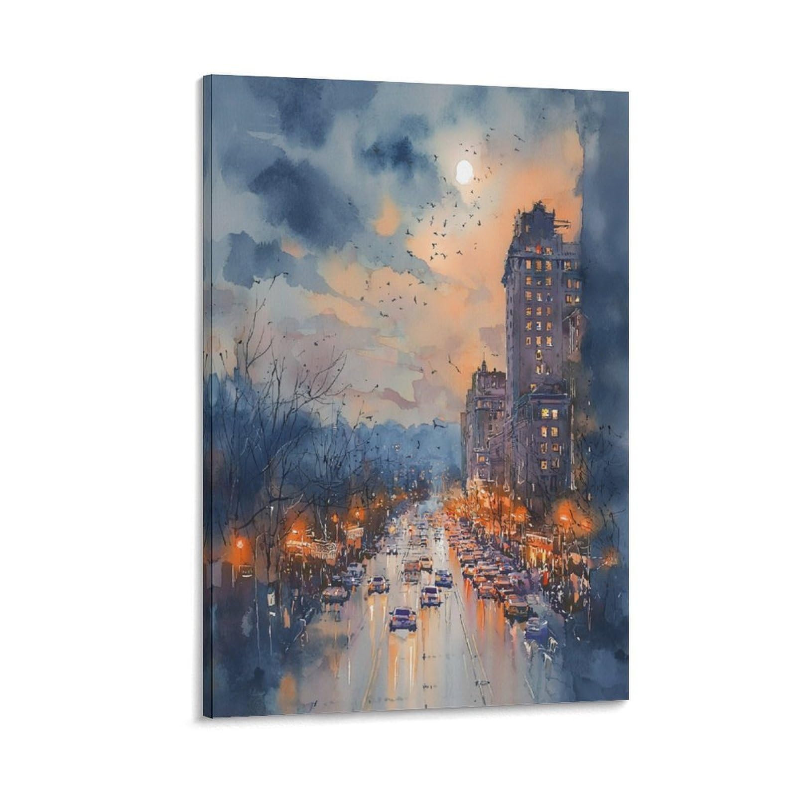 XWYMXZ Portland Watercolor Street 24x36inch(60x90cm) Vintage Travel Poster Watercolor Canvas Art