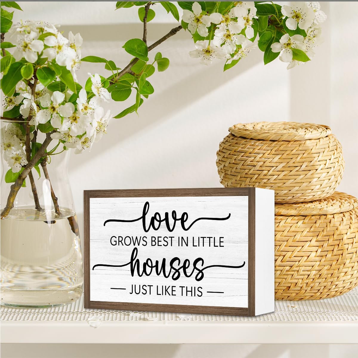 Love Grows Best in Little Houses Just Like This Wooden Box Sign Desk Decor,Rustic Farmhouse Love Sign Wood Block for Home Bedroom Shelf Tabletop Wall Decor image 4